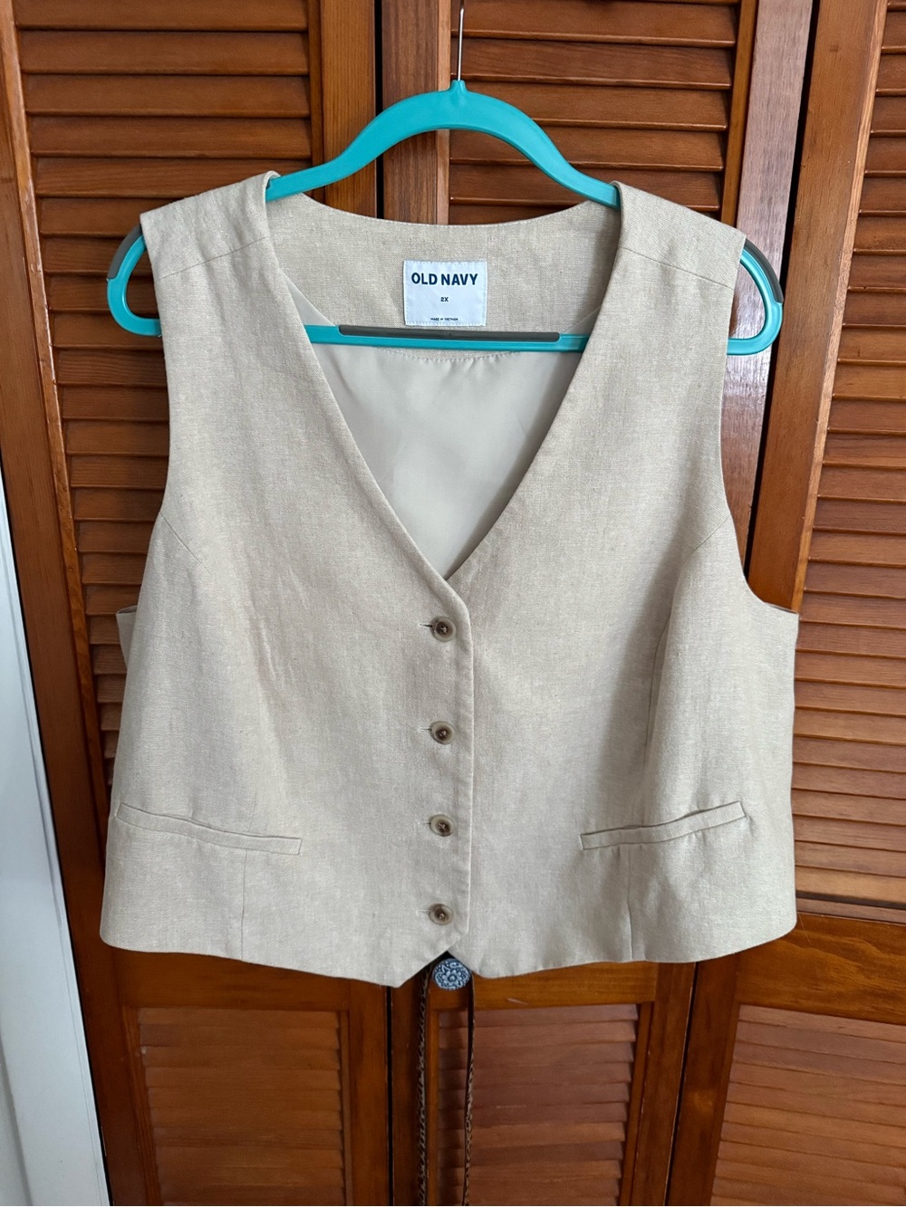 Old Navy Linen Blend Button Front Vest Beige Women’s 2X